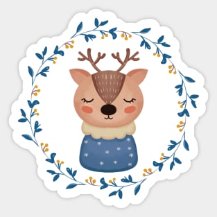 Cute Reindeer Christmas Wreath Sticker